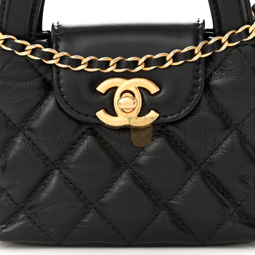 Ch*el master shiny calfskin quilted mini nano kelly shopper black (12.5*8.3*4cm)